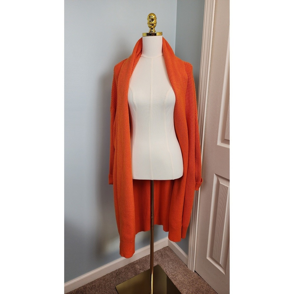 Lillusory Burnt Orange Long Knit Cardigan Open Front Cozy Layering‎ XL Sweater